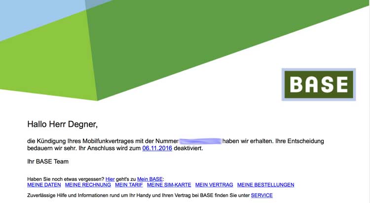Handyvertrag Kündigungsbestätigung