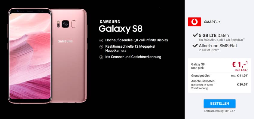 sparhandy: Samsung Galaxy S8 Pink + Vodafone Smart L