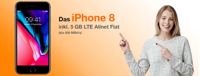 iPhone 8 + 5 GB LTE Flat für 36,99€/mtl.